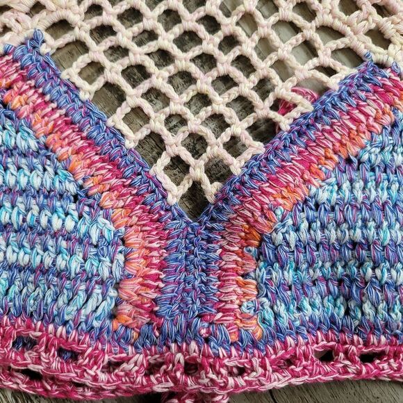 New Zara Crochet Multicolored Crop Top Size Large - Picture 3 of 7